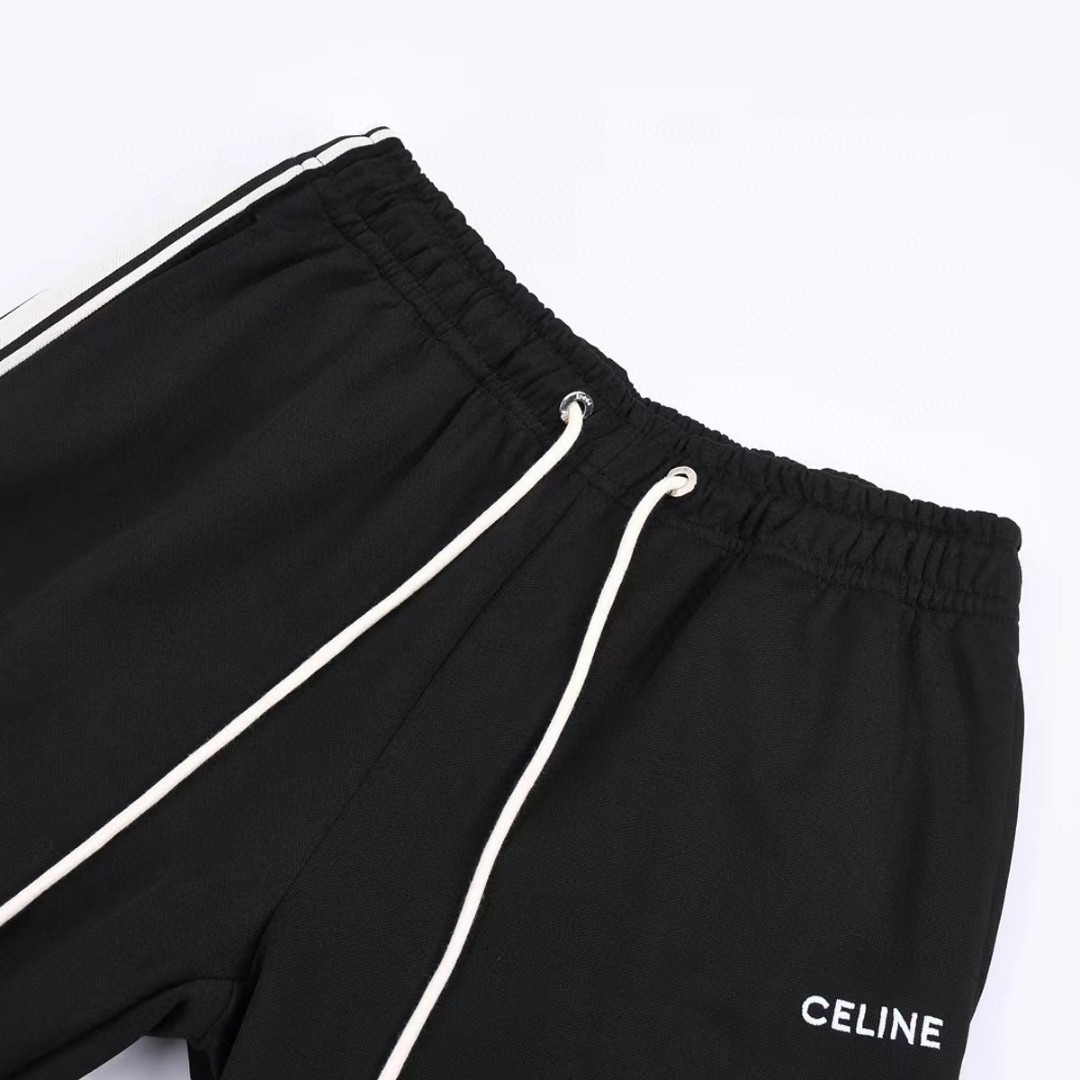 CELINE FW21 赛琳 刺绣字母平纹 卫裤 黑色 休闲裤 运动裤 长裤 男女同款