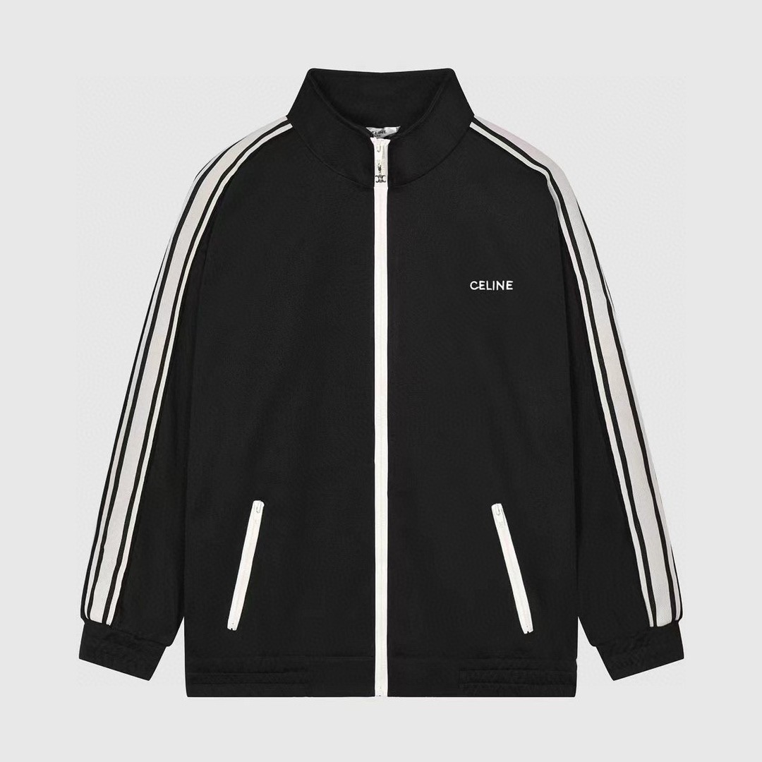 CELINE 赛琳 黑色 Logo刺绣拉链卫衣 宽松 长袖 外套 男女同款 