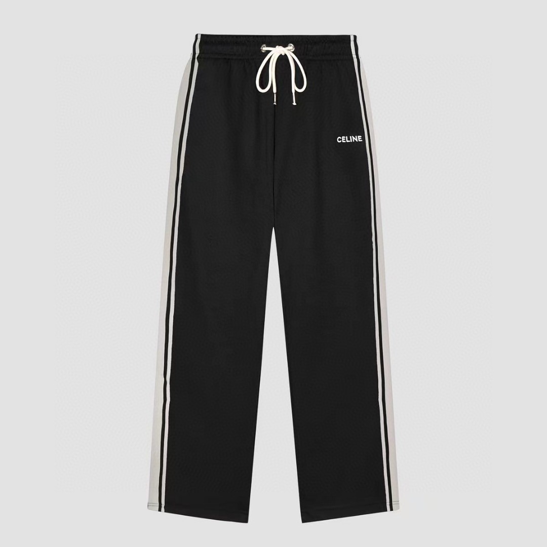 CELINE FW21 赛琳 刺绣字母平纹 卫裤 黑色 休闲裤 运动裤 长裤 男女同款