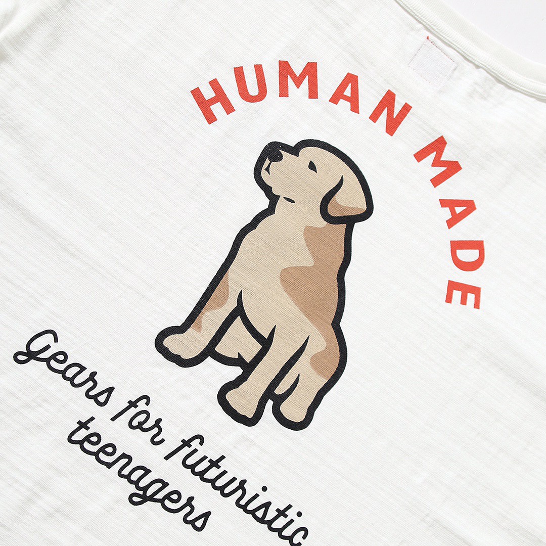 HUMAN MADE SS22 狗狗印花 黑色 白色 圆领 短袖T 恤 男女同款 HM23TE003