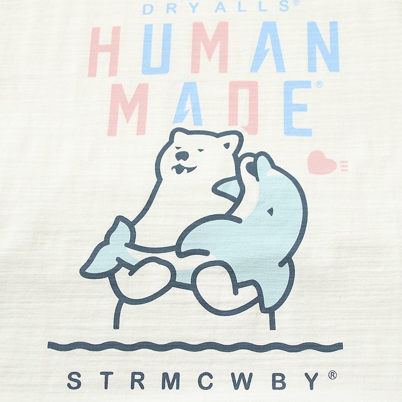 HUMAN MADE SS22 熊抱海豚卡通印花 白色 圆领 短袖 T恤 男女同款 