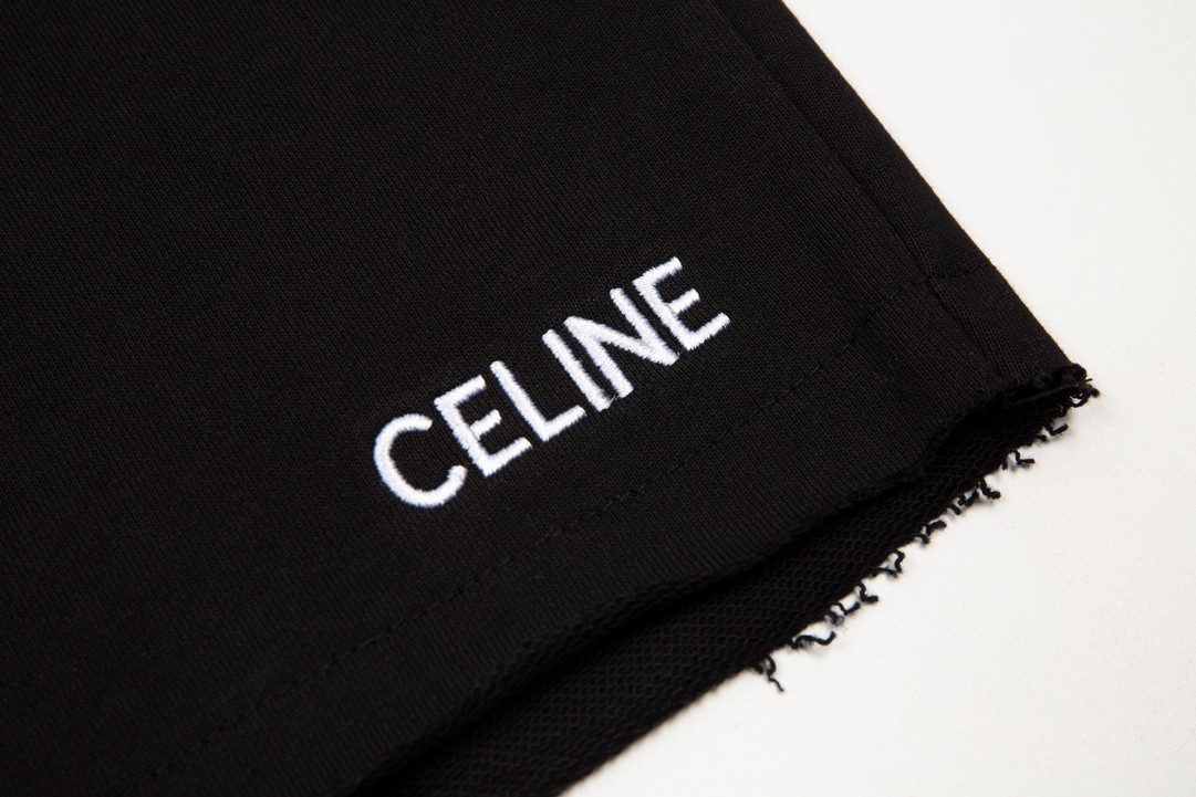 CELINE 赛琳 字母logo 卫裤 黑色 休闲裤 运动裤 短裤 男女同款