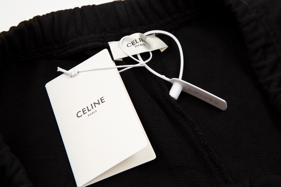 CELINE 赛琳 字母logo 卫裤 黑色 休闲裤 运动裤 短裤 男女同款