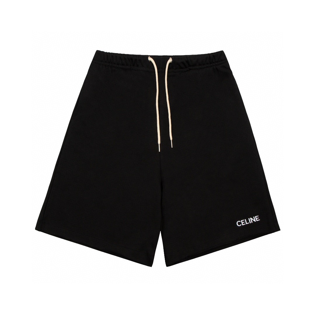 CELINE 赛琳 字母logo 卫裤 黑色 休闲裤 运动裤 短裤 男女同款