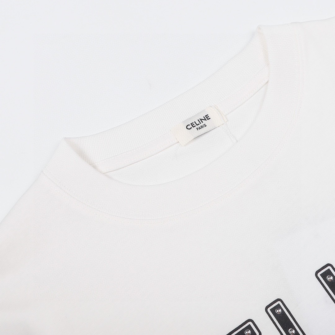 CELINE 赛琳 铆钉字母Logo T恤 白色 圆领 短袖 夏款 男女同款 2X687501F-01OB