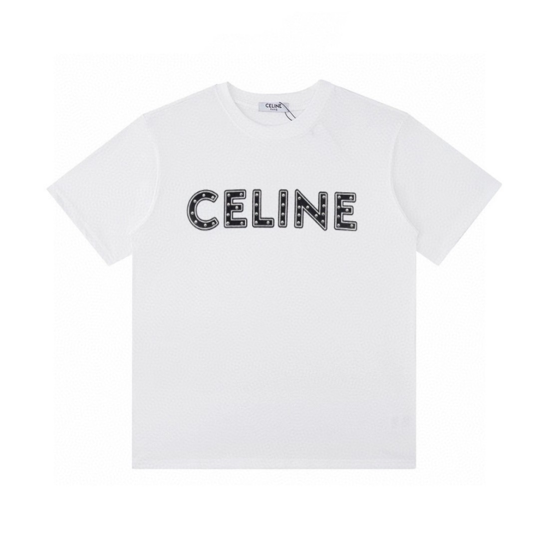 CELINE 赛琳 铆钉字母Logo T恤 白色 圆领 短袖 夏款 男女同款 2X687501F-01OB