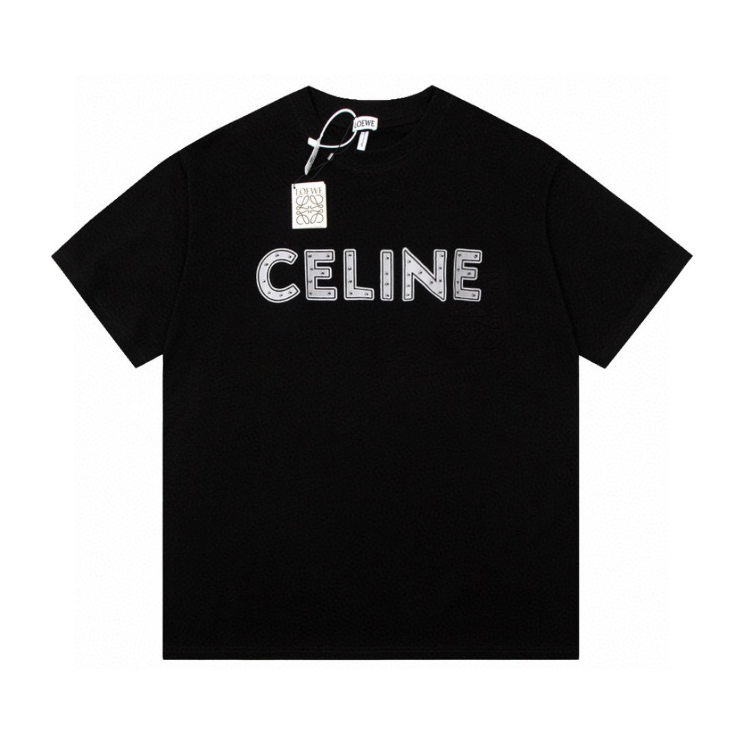 CELINE 赛琳 铆钉字母Logo T恤 黑色 圆领 短袖 夏款 男女同款 501F2X687-38AW