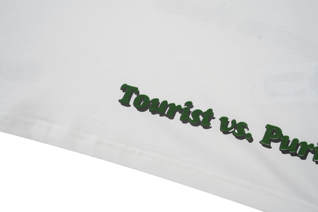 LOUIS VUITTON 路易威登 绿色植绒字母印花 圆领 白色 短袖 T 恤 上衣 夏款 男女同款 