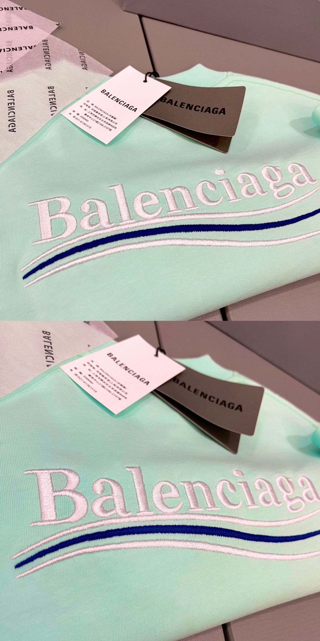 Balenciaga 巴黎世家 可乐徽标 Logo 刺绣 薄荷绿 短袖 T 恤 圆领 夏季 男女同款 
