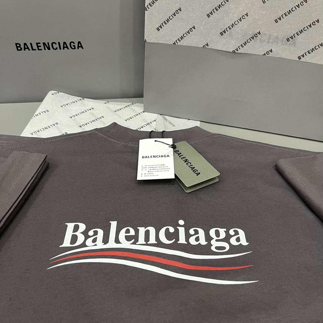 Balenciaga 巴黎世家 可乐徽标 Logo印花 灰色 短袖 T 恤 圆领 夏季 男女同款 