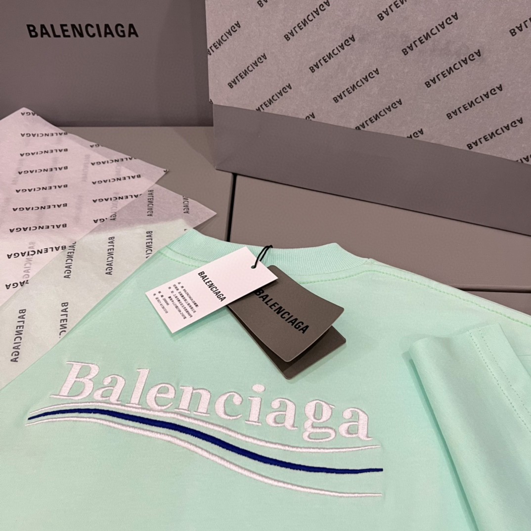 Balenciaga 巴黎世家 可乐徽标 Logo 刺绣 薄荷绿 短袖 T 恤 圆领 夏季 男女同款 