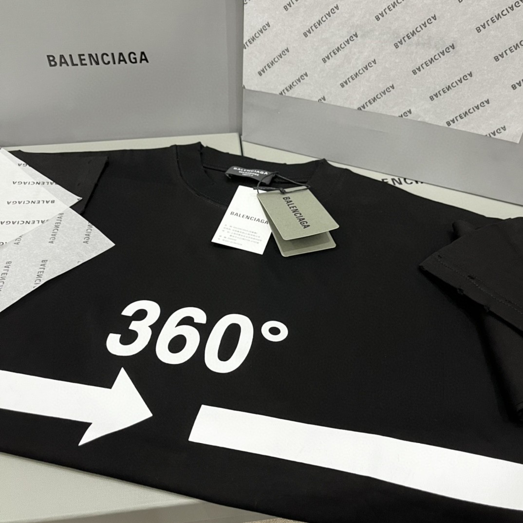 Balenciaga 巴黎世家 360°环绕箭头印花 黑色 短袖 T 恤 圆领 夏季 男女同款 