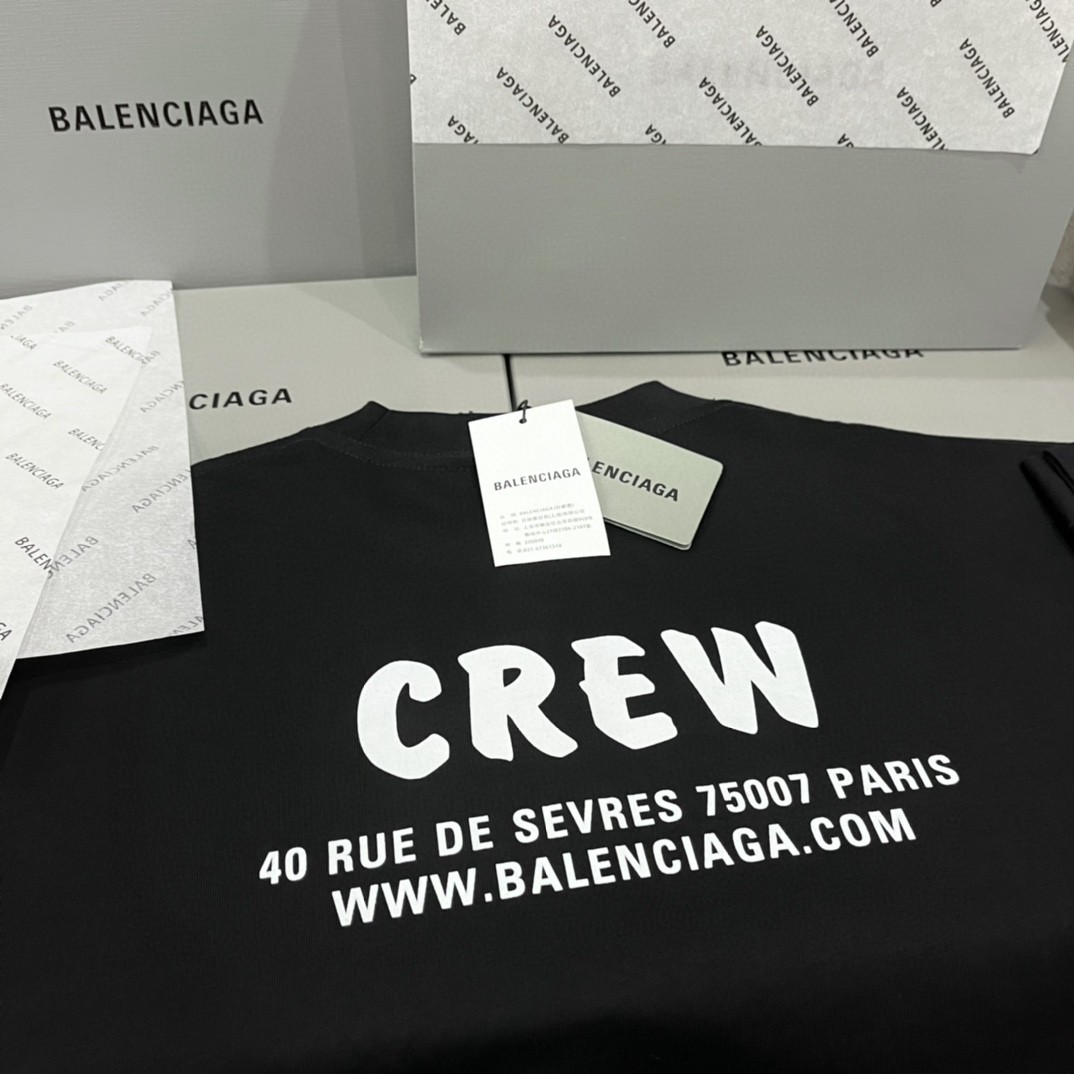 Balenciaga 巴黎世家 CREW字母logo印花 黑色 短袖 T 恤 圆领 夏季 男女同款 