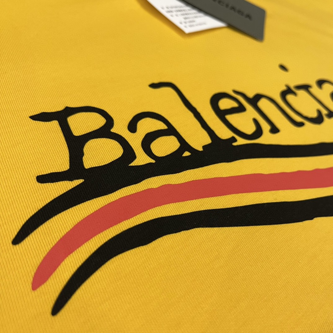 Balenciaga 巴黎世家 海浪前后可乐涂鸦手绘印花 黄色 短袖 T 恤 圆领 夏季 男女同款 