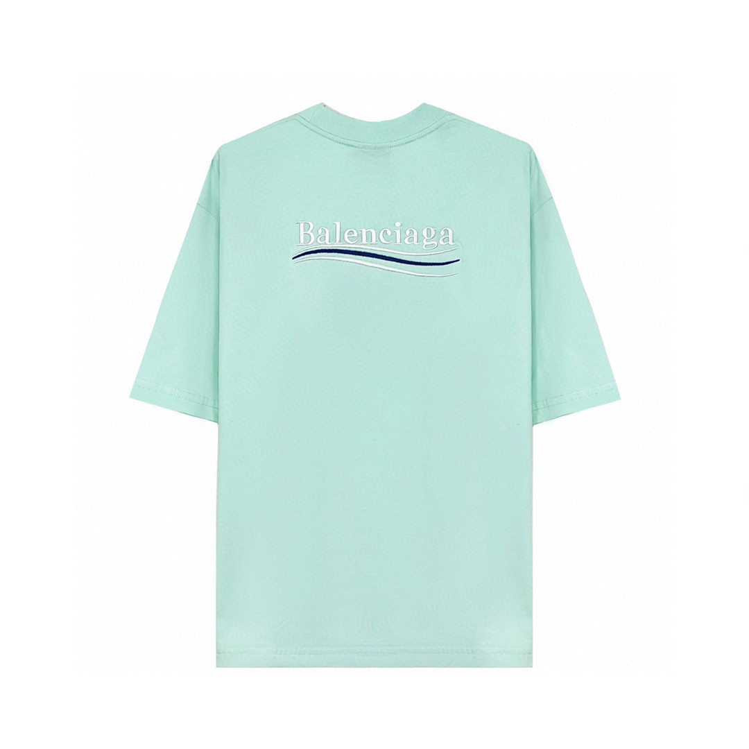 Balenciaga 巴黎世家 可乐徽标 Logo 刺绣 薄荷绿 短袖 T 恤 圆领 夏季 男女同款 