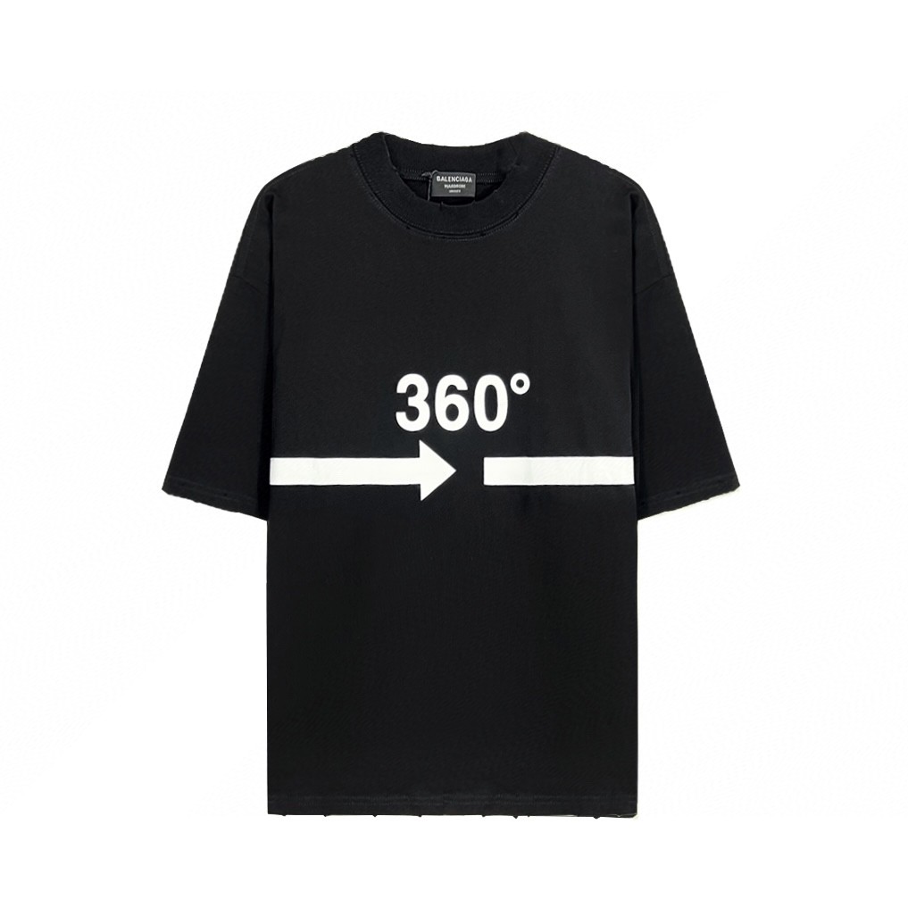 Balenciaga 巴黎世家 360°环绕箭头印花 黑色 短袖 T 恤 圆领 夏季 男女同款 