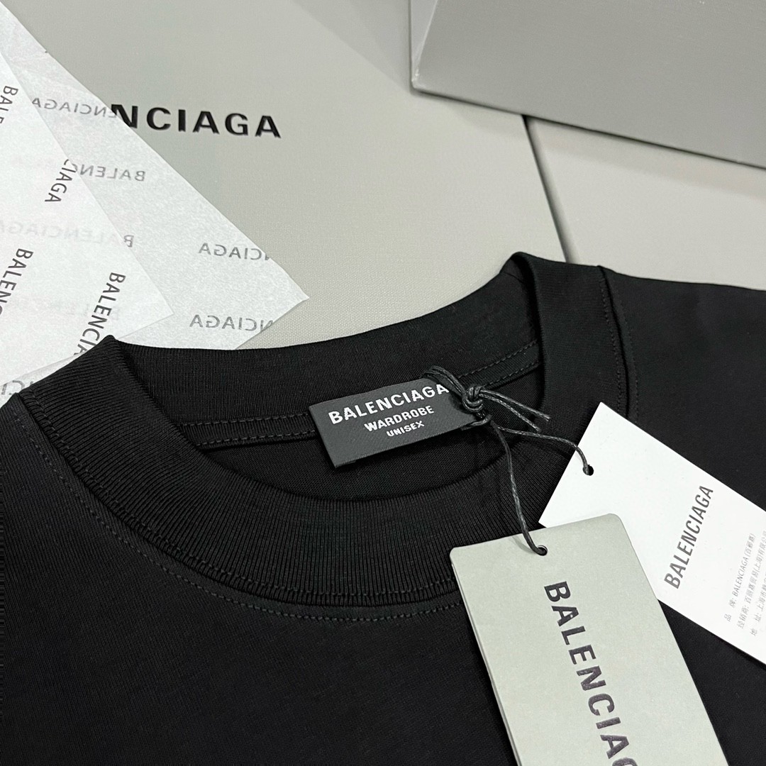 Balenciaga 巴黎世家 CREW字母logo印花 黑色 短袖 T 恤 圆领 夏季 男女同款 