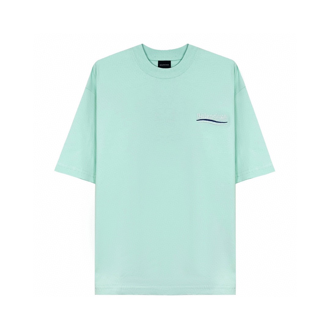 Balenciaga 巴黎世家 可乐徽标 Logo 刺绣 薄荷绿 短袖 T 恤 圆领 夏季 男女同款 