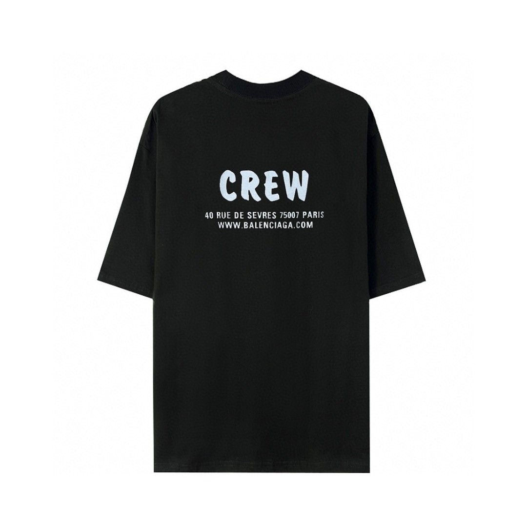 Balenciaga 巴黎世家 CREW字母logo印花 黑色 短袖 T 恤 圆领 夏季 男女同款 