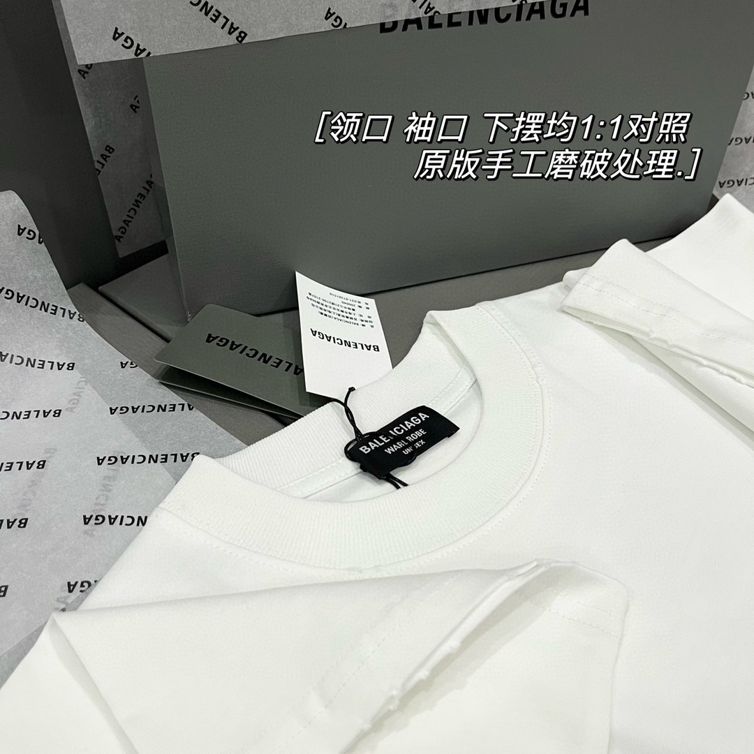 Balenciaga FW22 巴黎世家 手写体纯色字母 logo 印花 白色 短袖 T 恤 圆领 夏季 男女同款 612966TMVB49040