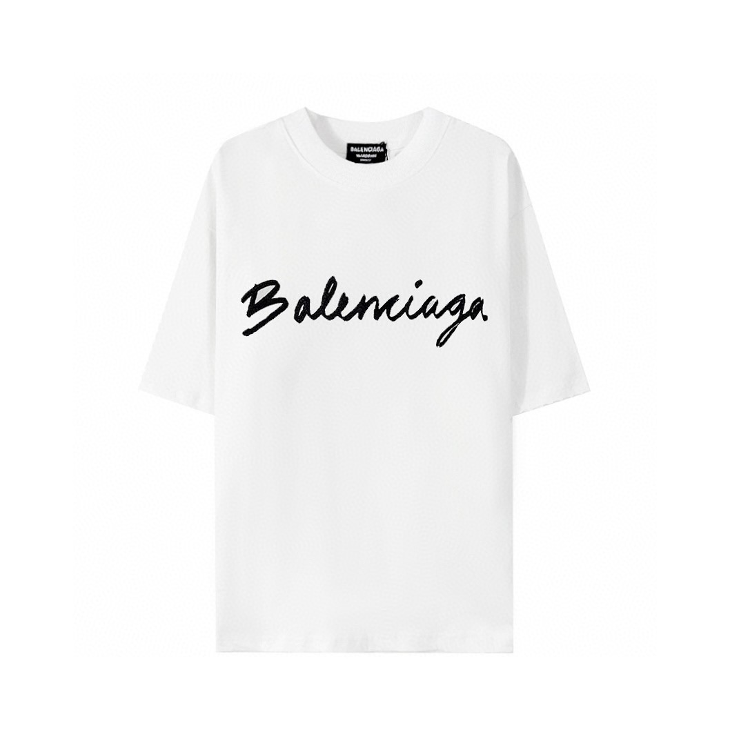 Balenciaga FW22 巴黎世家 手写体纯色字母 logo 印花 白色 短袖 T 恤 圆领 夏季 男女同款 612966TMVB49040