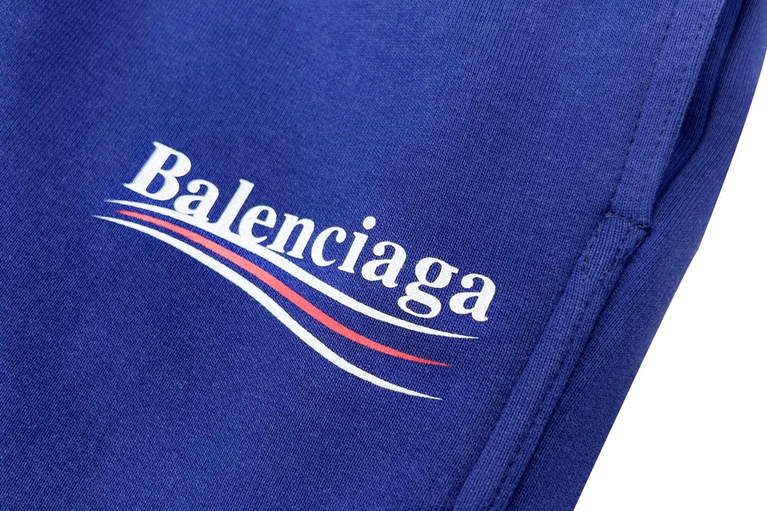 Balenciaga 巴黎世家 可乐海浪印花 抽绳短裤 藏蓝色 五分裤 休闲裤 运动裤 夏季 男女同款 