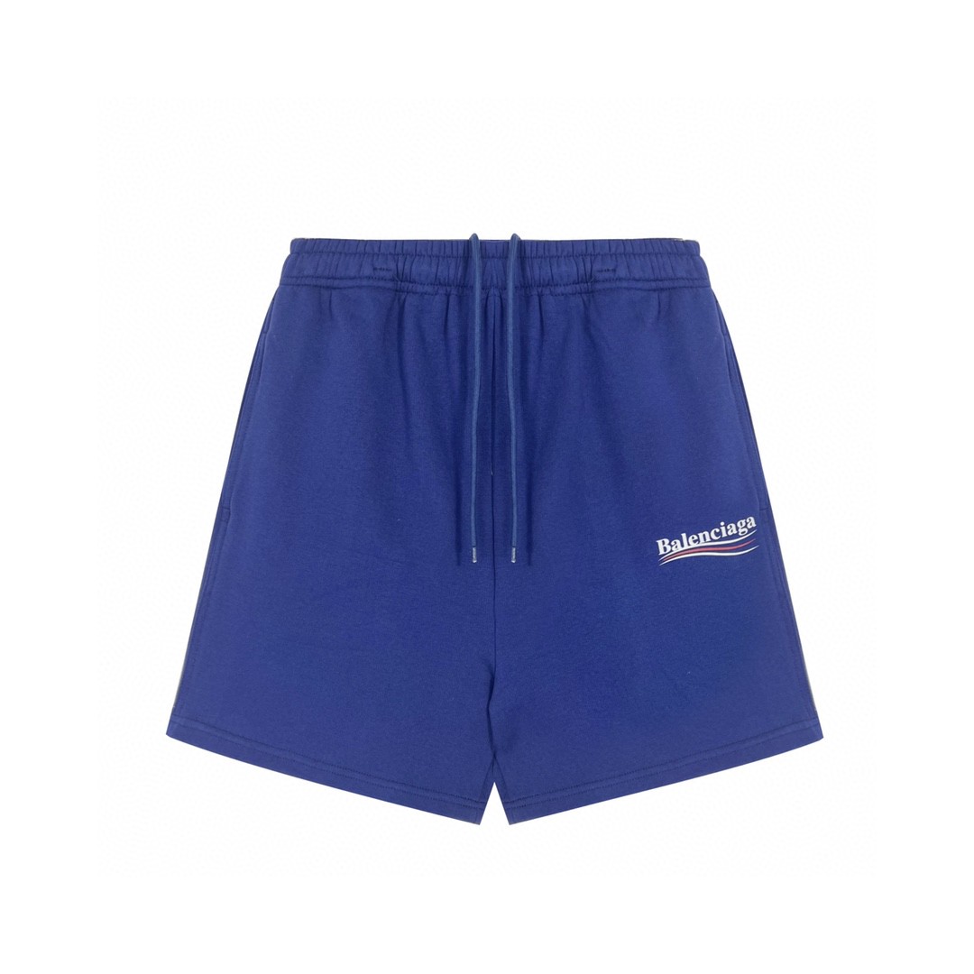 Balenciaga 巴黎世家 可乐海浪印花 抽绳短裤 藏蓝色 五分裤 休闲裤 运动裤 夏季 男女同款 