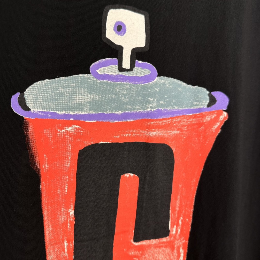 Stussy 手绘喷漆罐印花 黑色 短袖 圆领 套头 T 恤 夏季 男女同款 1904905