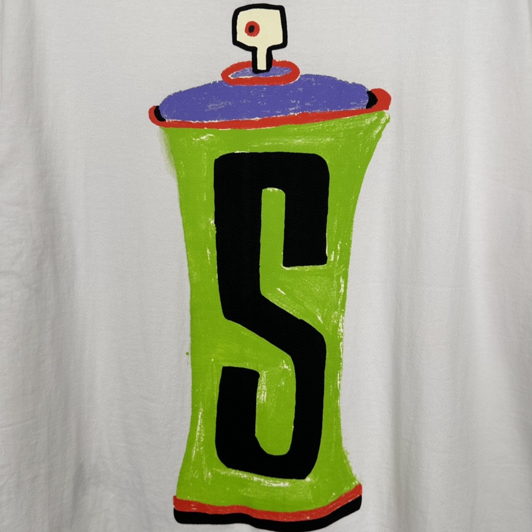 Stussy 手绘喷漆罐印花 白色 短袖 圆领 套头 T 恤 夏季 男女同款 1904905