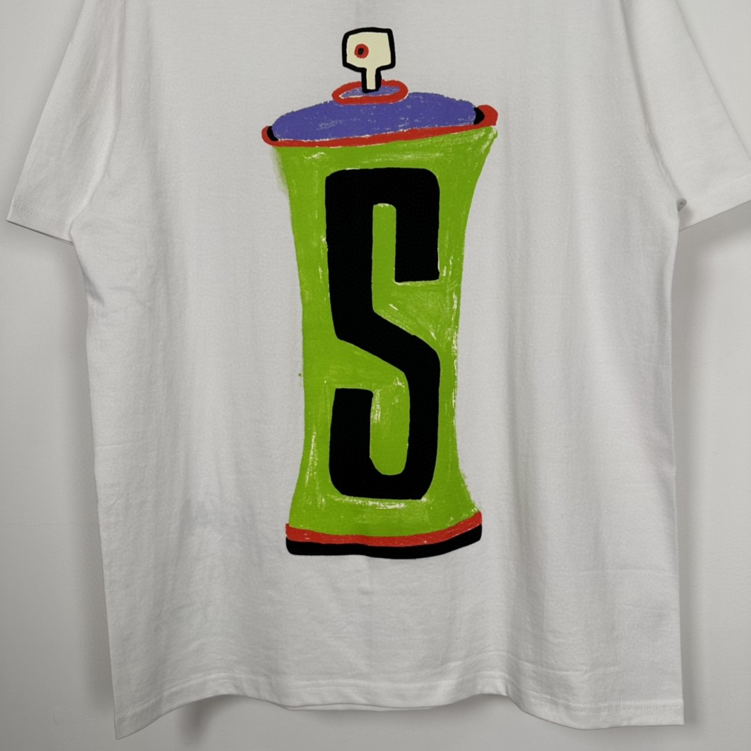 Stussy 手绘喷漆罐印花 白色 短袖 圆领 套头 T 恤 夏季 男女同款 1904905