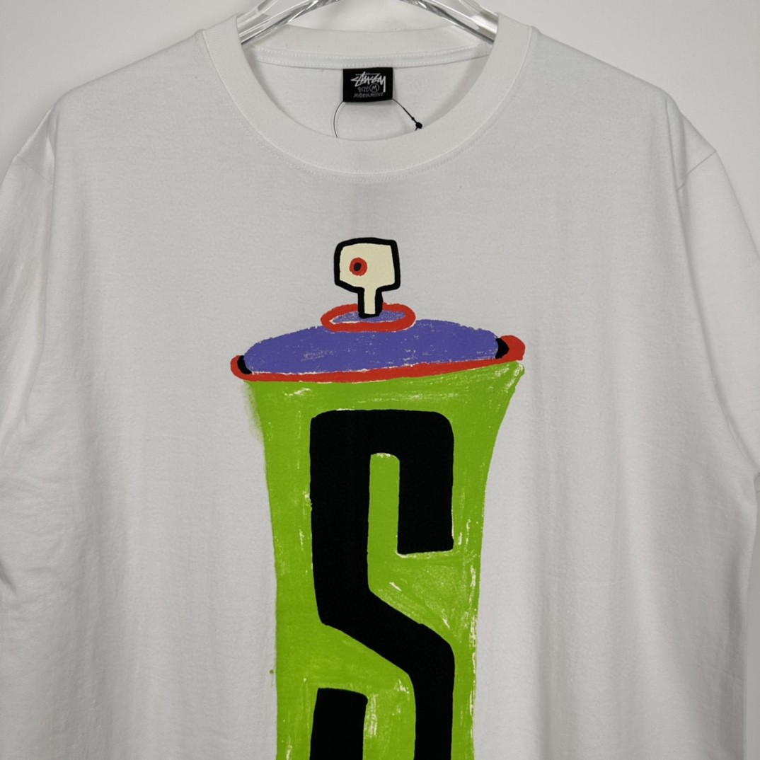 Stussy 手绘喷漆罐印花 白色 短袖 圆领 套头 T 恤 夏季 男女同款 1904905