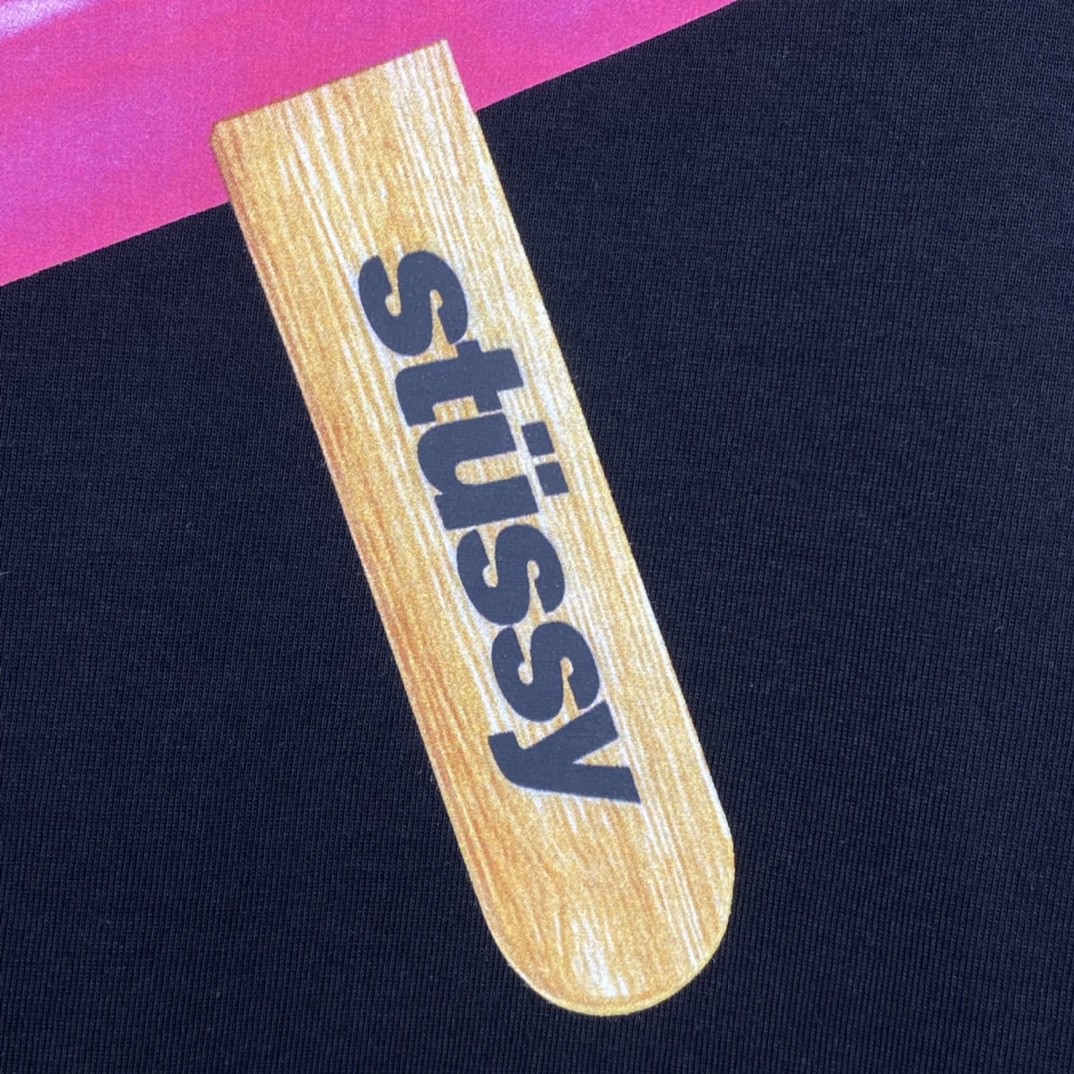 Stussy SS23 Popsicle Tee 雪糕大S棒冰图案印花 黑色 短袖 圆领 套头 T 恤 夏季 男女同款 1904871