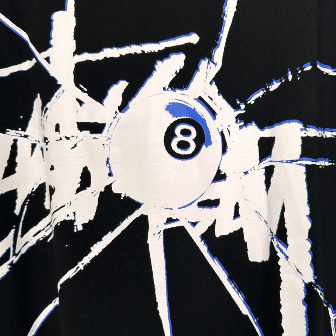 Stussy SS23 8号球系列 SHATTERED TEE 破碎黑8图案 字母Logo印花 黑色 短袖 圆领 套头 T 恤 夏季 男女同款 1904959