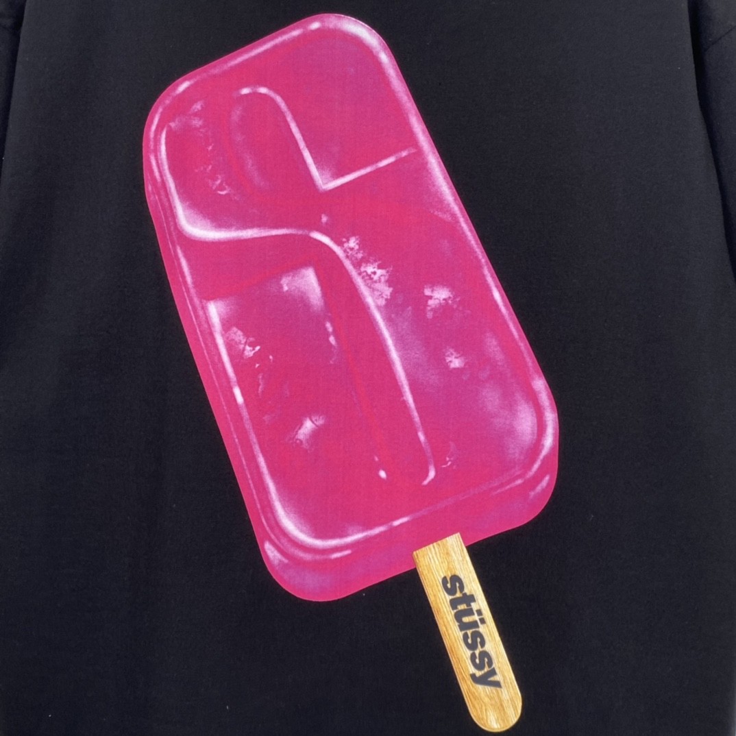 Stussy SS23 Popsicle Tee 雪糕大S棒冰图案印花 黑色 短袖 圆领 套头 T 恤 夏季 男女同款 1904871