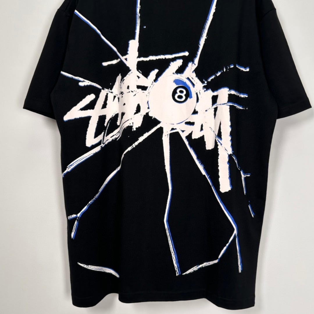 Stussy SS23 8号球系列 SHATTERED TEE 破碎黑8图案 字母Logo印花 黑色 短袖 圆领 套头 T 恤 夏季 男女同款 1904959