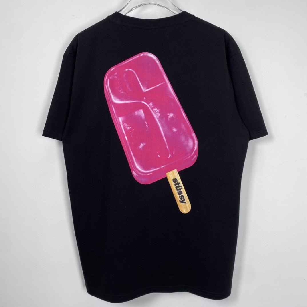Stussy SS23 Popsicle Tee 雪糕大S棒冰图案印花 黑色 短袖 圆领 套头 T 恤 夏季 男女同款 1904871