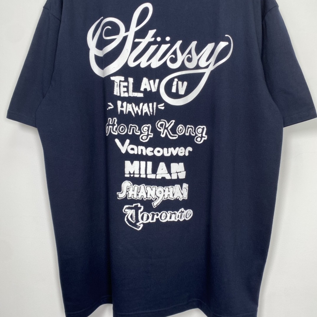 Stussy 世界巡游系列 SS23 字母印花 深蓝色 短袖 圆领 套头 T 恤 夏季 男女同款 1904877