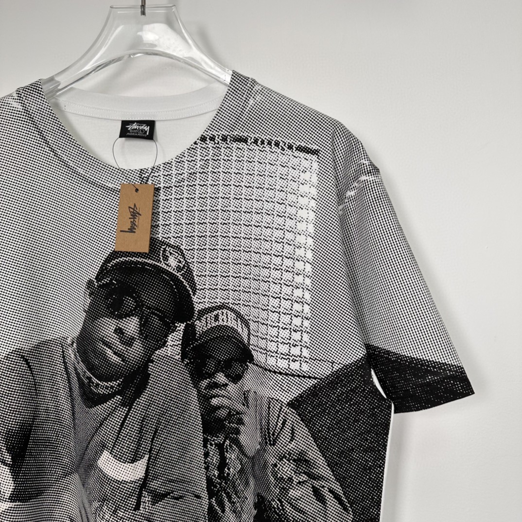 Stussy GANG STARR 联名款 SS23人物字母印花 白色 短袖 圆领 套头 T 恤 夏季 男女同款 3903844
