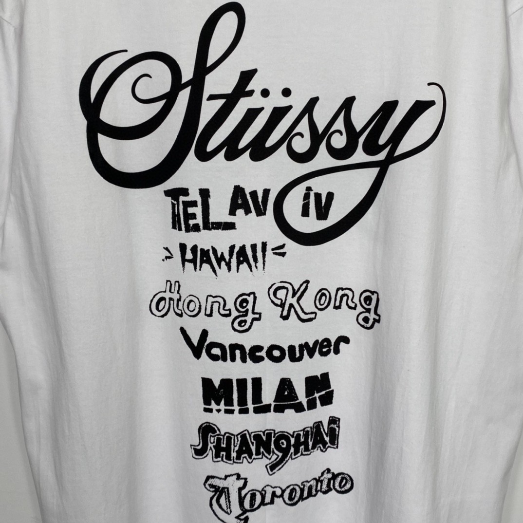 Stussy 世界巡游系列 SS23 字母印花 白色 短袖 圆领 套头 T 恤 夏季 男女同款 1904877