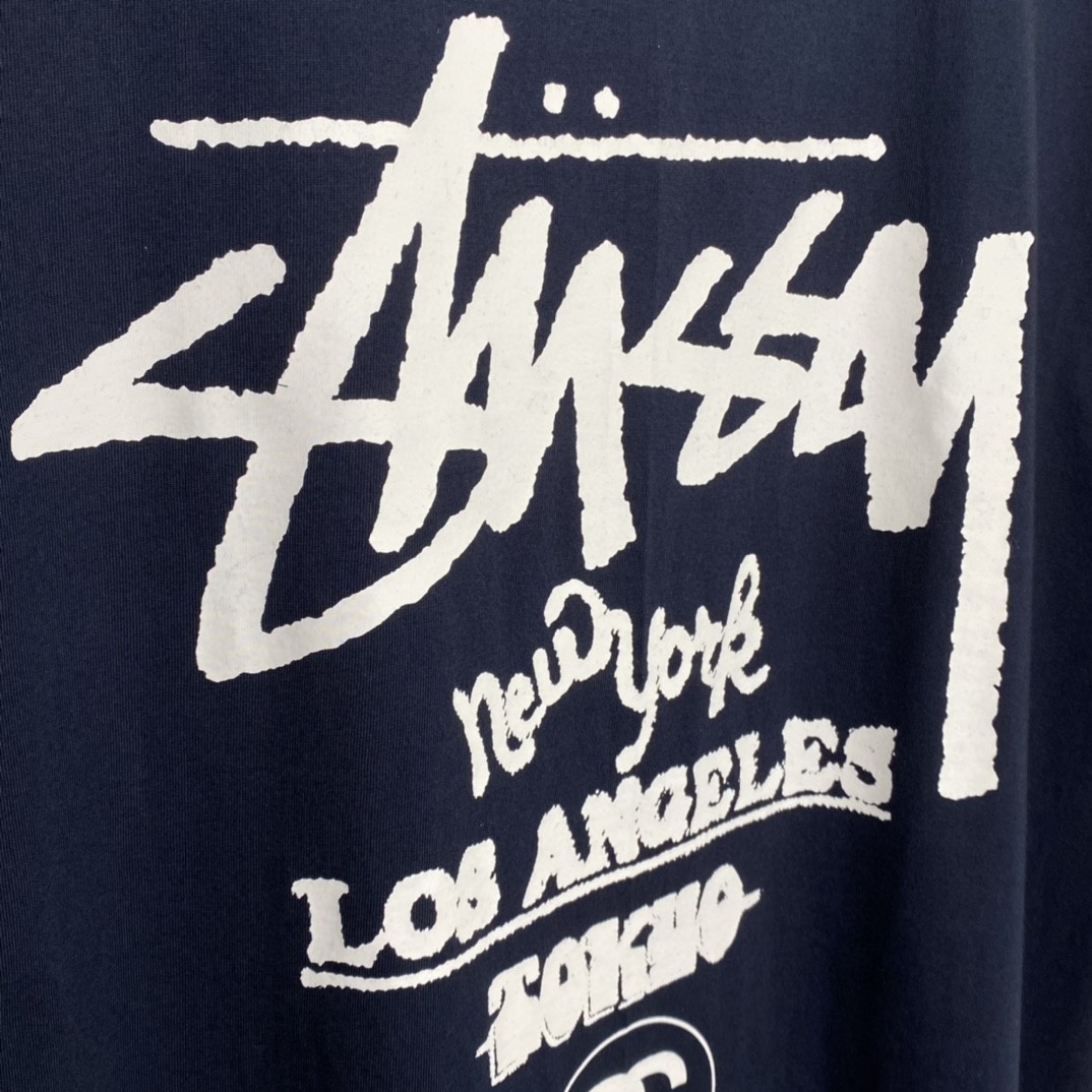 Stussy 世界巡游系列 SS23 字母印花 深蓝色 短袖 圆领 套头 T 恤 夏季 男女同款 1904877