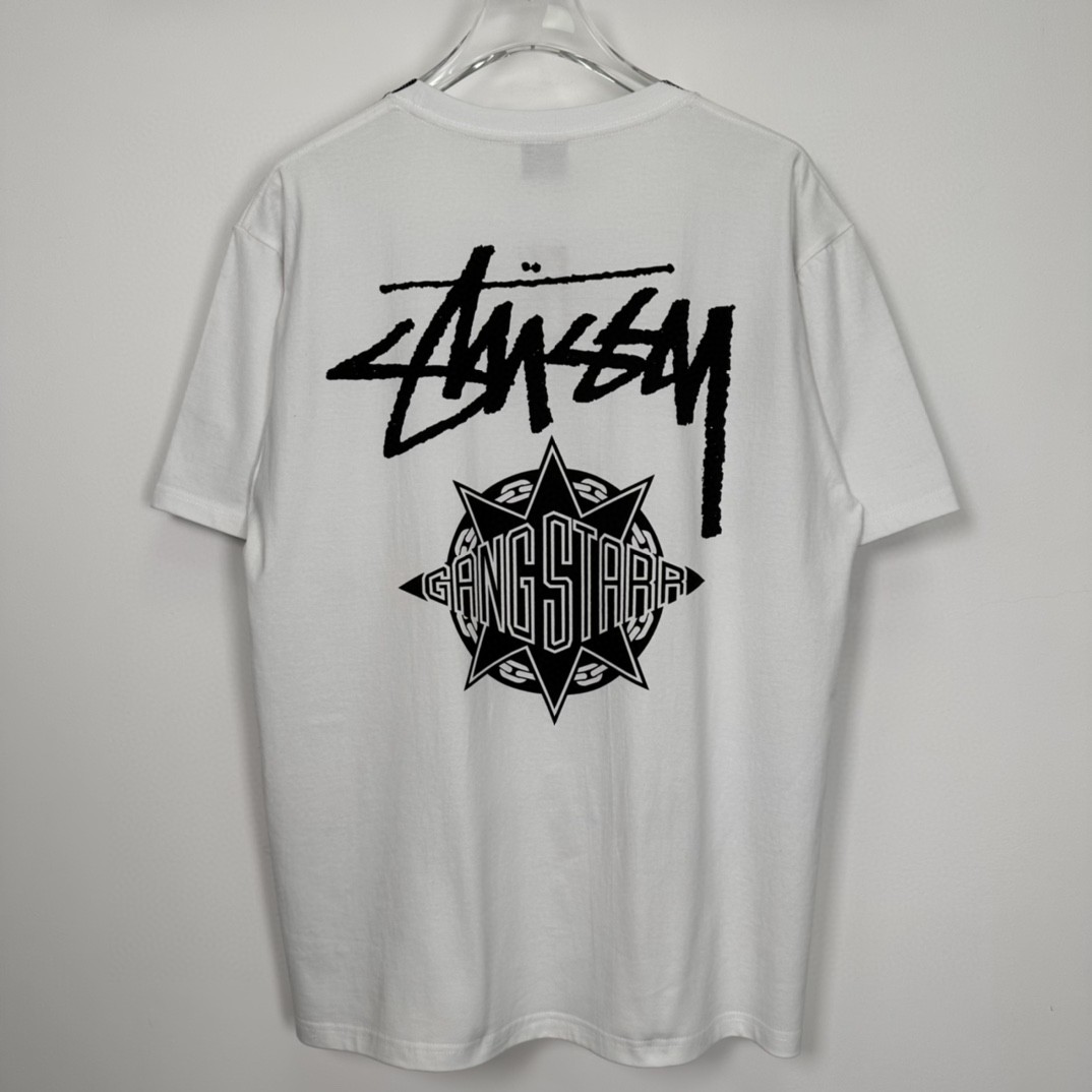 Stussy GANG STARR 联名款 SS23人物字母印花 白色 短袖 圆领 套头 T 恤 夏季 男女同款 3903844