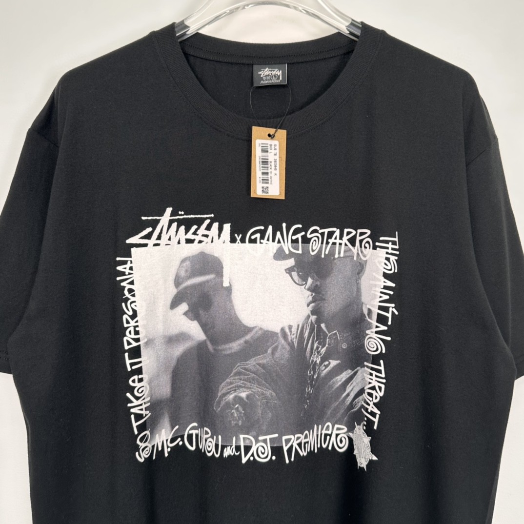 Stussy GANG STARR 联名款 人物字母印花 黑色 短袖 圆领 套头 T 恤 夏季 男女同款 3903845