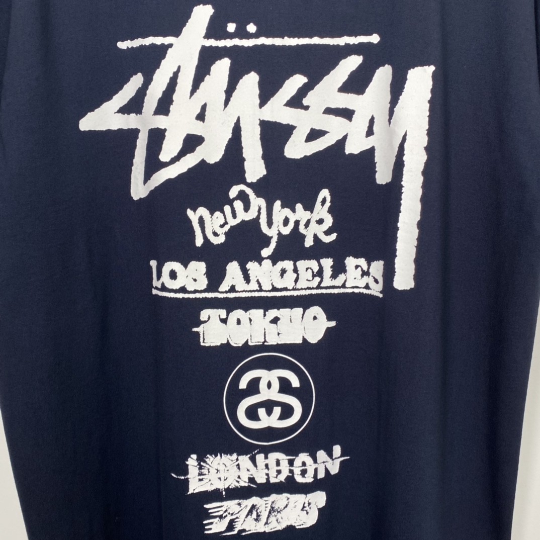 Stussy 世界巡游系列 SS23 字母印花 深蓝色 短袖 圆领 套头 T 恤 夏季 男女同款 1904877