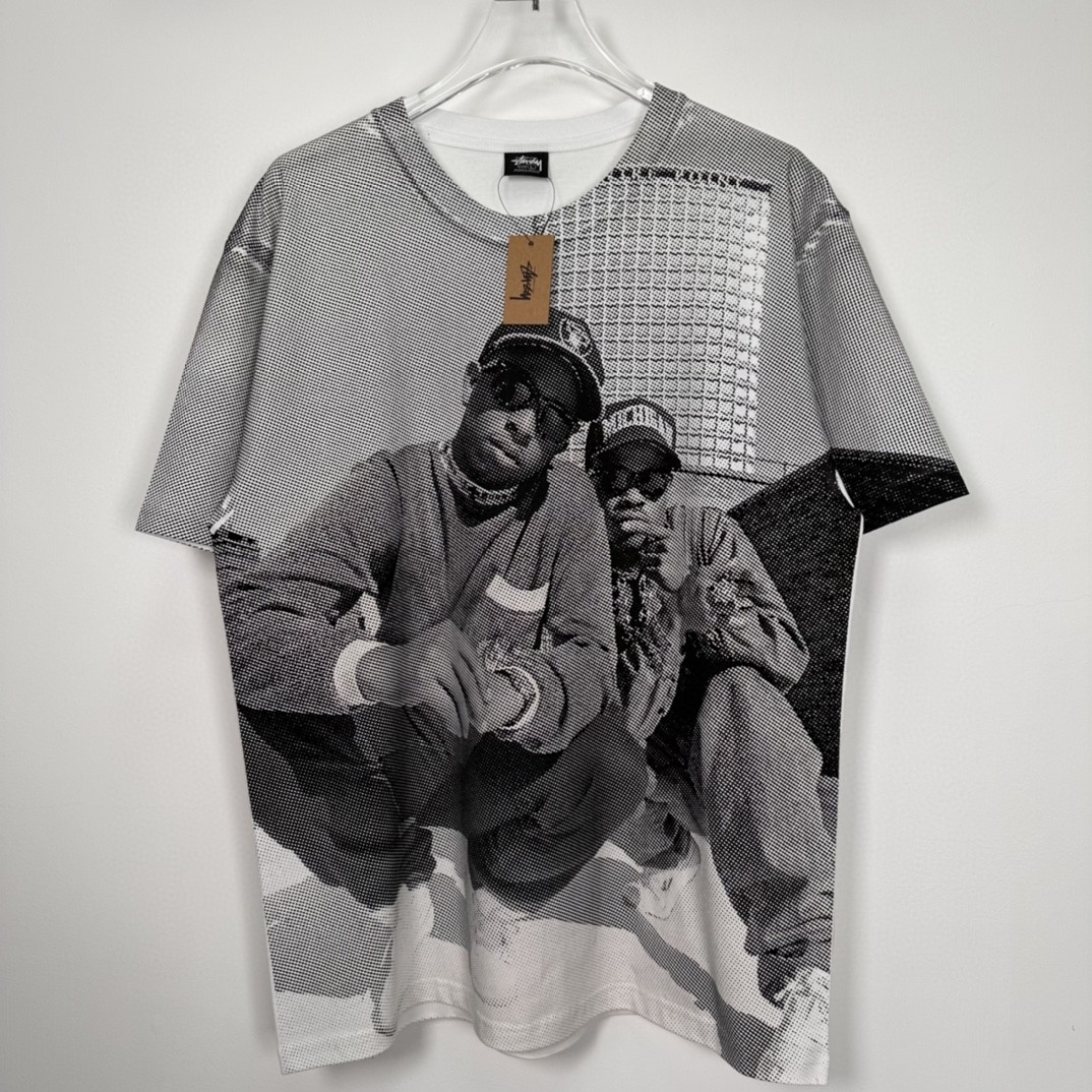 Stussy GANG STARR 联名款 SS23人物字母印花 白色 短袖 圆领 套头 T 恤 夏季 男女同款 3903844