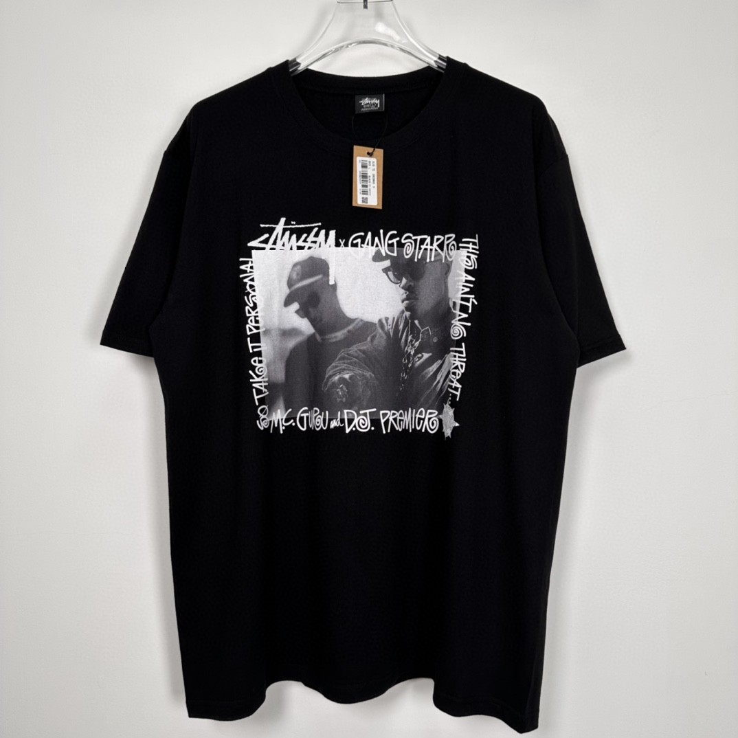 Stussy GANG STARR 联名款 人物字母印花 黑色 短袖 圆领 套头 T 恤 夏季 男女同款 3903845