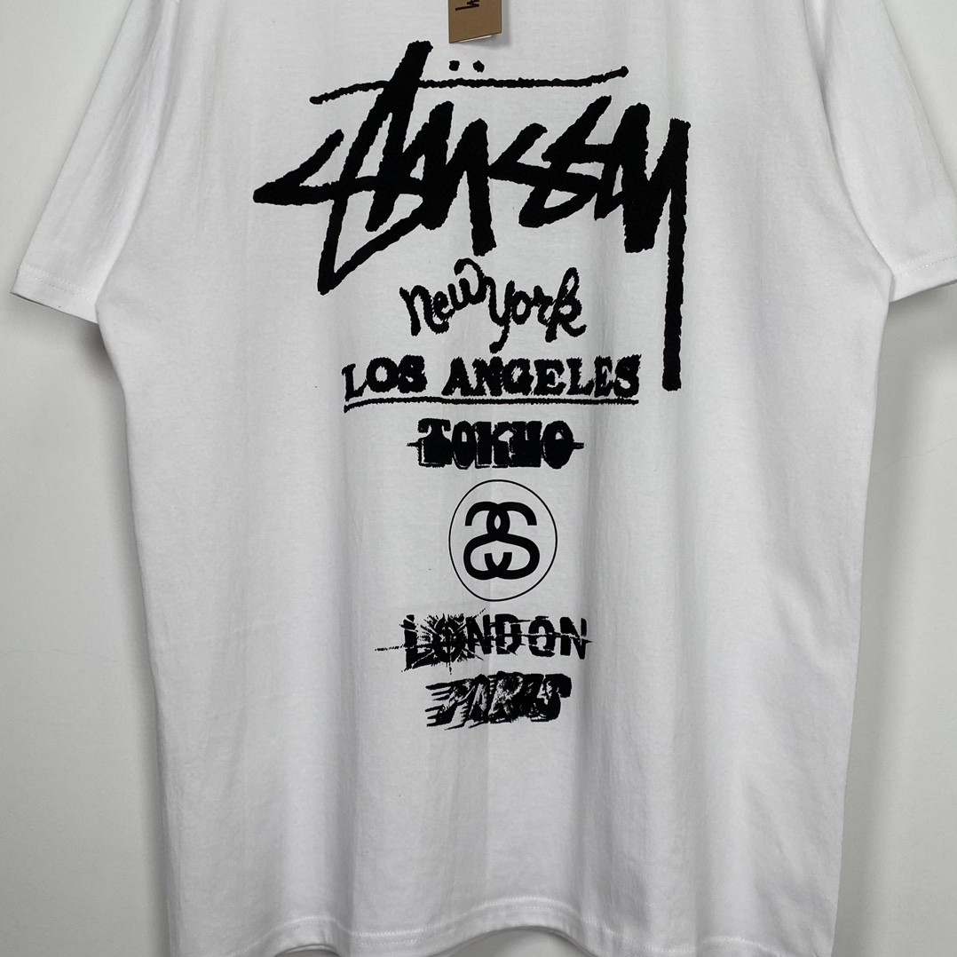 Stussy 世界巡游系列 SS23 字母印花 白色 短袖 圆领 套头 T 恤 夏季 男女同款 1904877