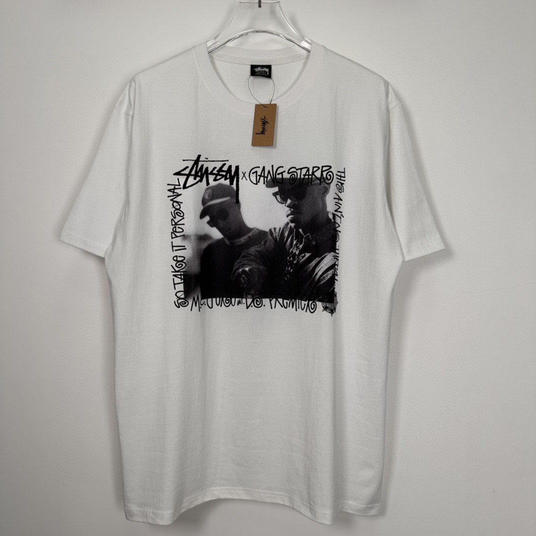 Stussy GANG STARR 联名款 人物字母印花 白色 短袖 圆领 套头 T 恤 夏季 男女同款 3903845