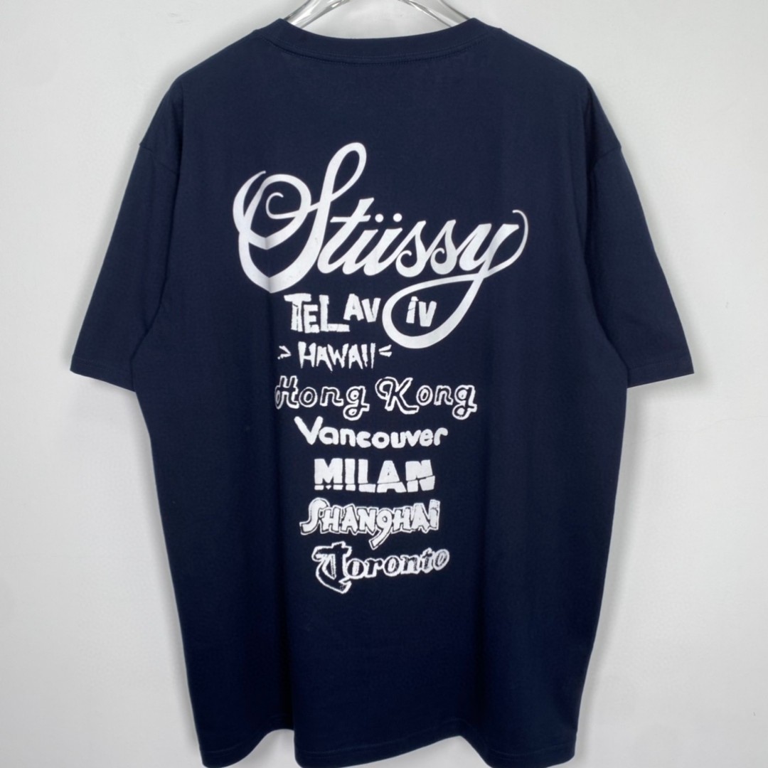 Stussy 世界巡游系列 SS23 字母印花 深蓝色 短袖 圆领 套头 T 恤 夏季 男女同款 1904877