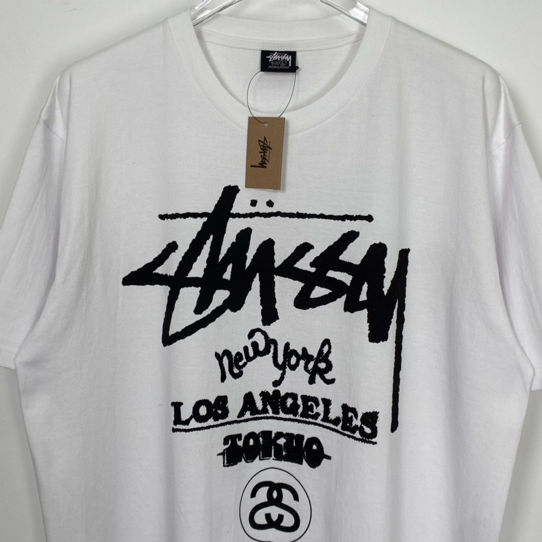 Stussy 世界巡游系列 SS23 字母印花 白色 短袖 圆领 套头 T 恤 夏季 男女同款 1904877