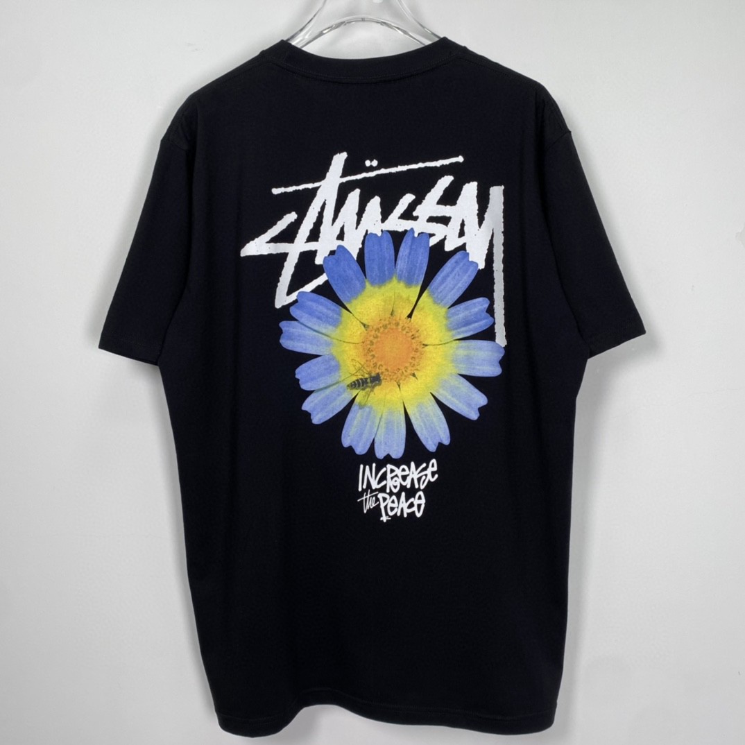 Stussy FW22 Itp Flower Tee 雏菊印花圆领 黑色 短袖 圆领 套头 T 恤 夏季 男女同款 